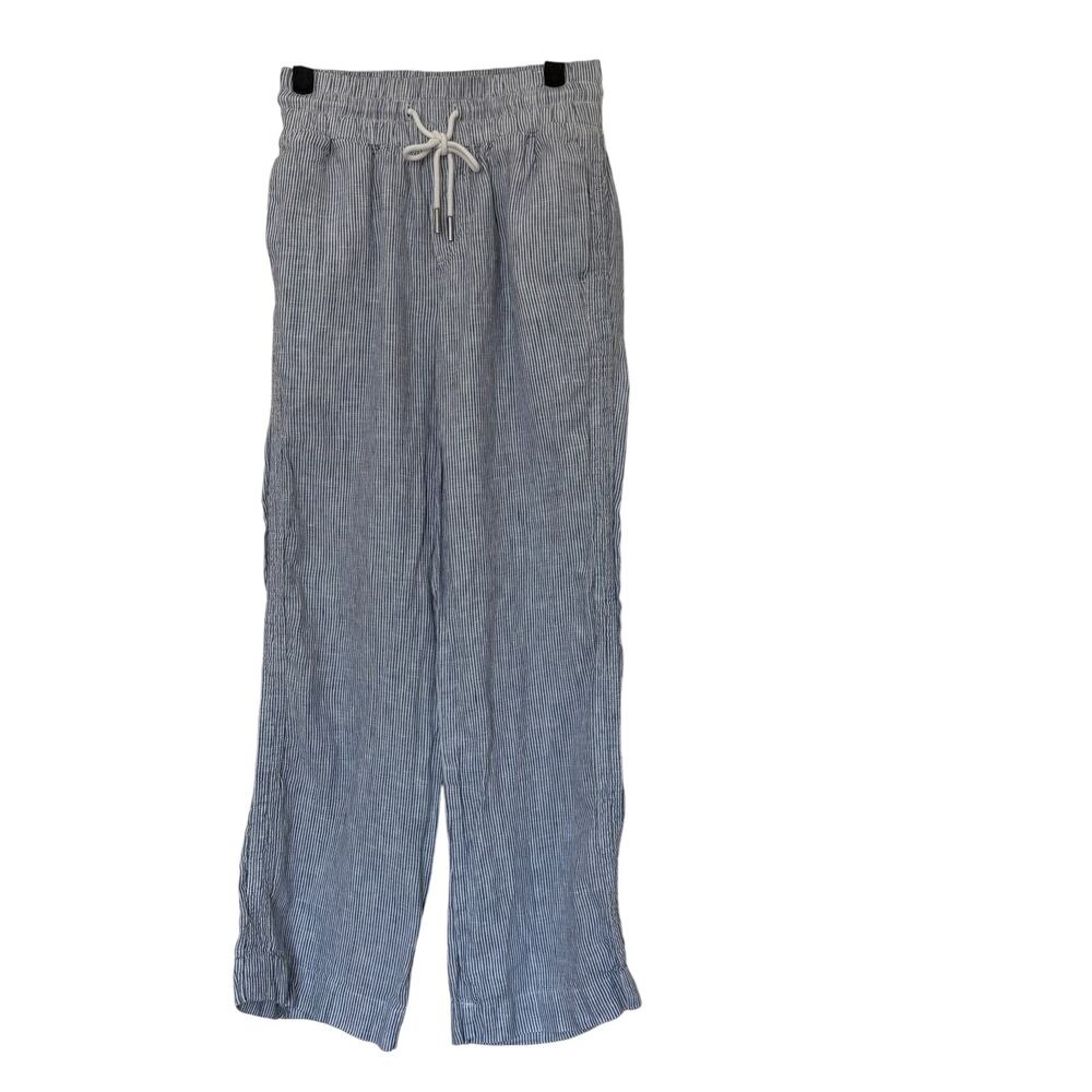 Quince Linen Pants XS Railroad Stripe Wide Leg Drawstring Missing